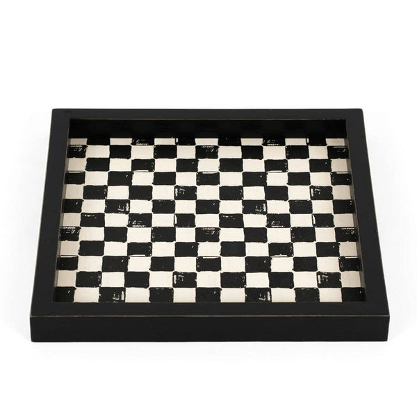 10 X 10 CHECKERED WOOD TRAY IN BLACK & WHITE-Holiday Decor-MODE-Couture-Boutique-Womens-Clothing