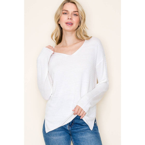 WE GO TOGETHER PINTUCKED STRIPE SWEATER TOP IN IVORY-Sweaters-MODE-Couture-Boutique-Womens-Clothing