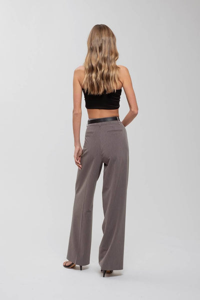 FIERCE & FUN PINSTRIPE WIDE LEG PLEATED PANTS IN GREY-wide leg pant-MODE-Couture-Boutique-Womens-Clothing