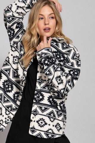 SUMMERS END LONG SLEEVE AZTEC FLEECE SHACKET IN IVORY COMBO-SHACKET-MODE-Couture-Boutique-Womens-Clothing