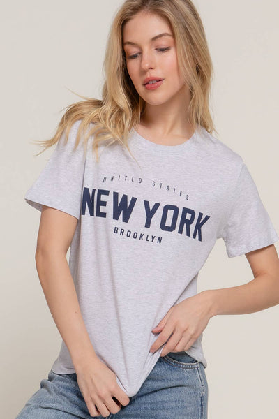 NEW YORK SHORT SLEEVE CREW NECK GRAPHIC TEE IN HEATHER GRAY-GRAPHIC TEE-MODE-Couture-Boutique-Womens-Clothing