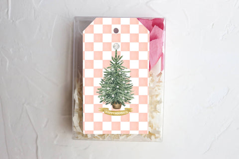 Pink checker disco tree holiday gift tag set-MODE-Couture-Boutique-Womens-Clothing