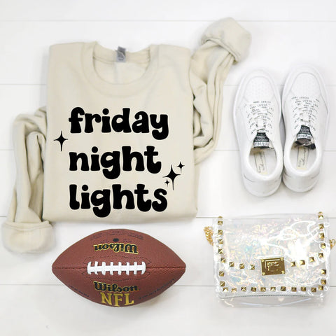 FRIDAY NIGHT LIGHTS SWEATSHIRT IN SAND-Graphic Sweatshirt-MODE-Couture-Boutique-Womens-Clothing