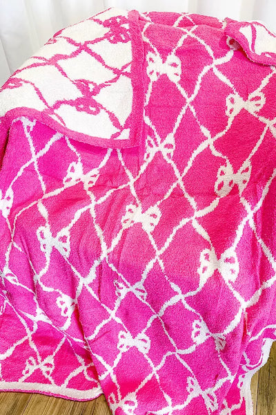 LUXE BOW BLANKET IN PINK-Blanket-MODE-Couture-Boutique-Womens-Clothing