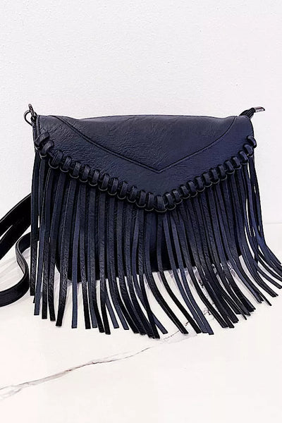 FRINGE ALL DAY CROSSBODY IN BLACK-Purses-MODE-Couture-Boutique-Womens-Clothing