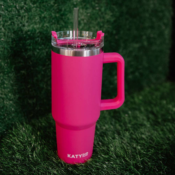 38 OZ TUMBLER WITH HANDLE IN HOT PINK-MODE-Couture-Boutique-Womens-Clothing