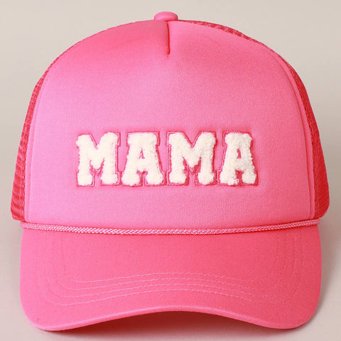 Pink MAMA Chenille Patched Trucker Cap-MODE-Couture-Boutique-Womens-Clothing