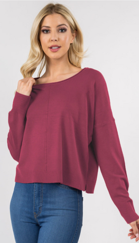 CAMILLA ROUND NECK SOFTEST FRONT SEAM SWEATER IN HEATHER ROUGE-Sweaters-MODE-Couture-Boutique-Womens-Clothing