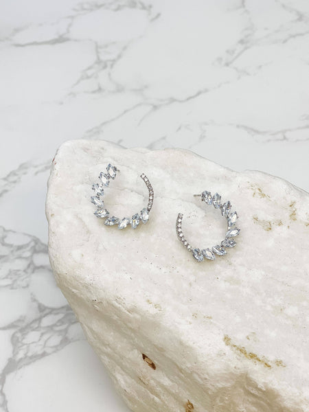 GLITZY CUBIC ZIRCONIA HOOP EARRINGS IN SILVER-MODE-Couture-Boutique-Womens-Clothing